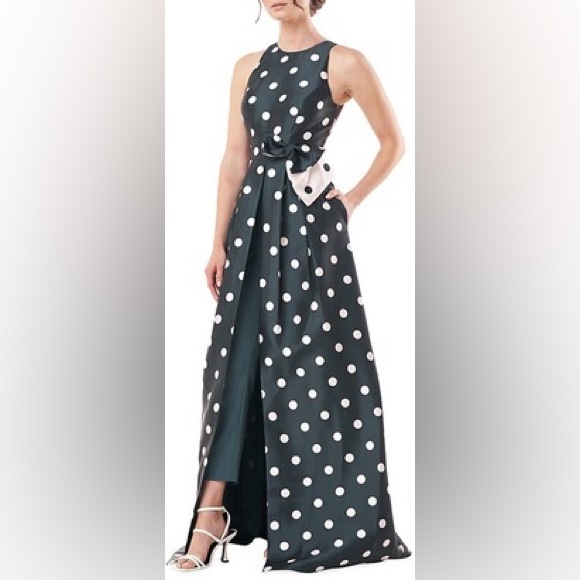 KAY UNGER Andrea Polka Dot Jumpsuit With Skirt Overlay Sz 4 - Picture 2 of 6